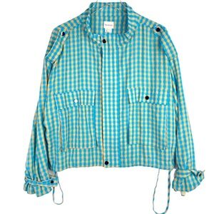 Anthropologie Find Me Now Blue Gingham Women Lightweight Crop Jacket Checkered